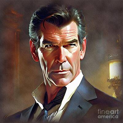 Celebrities Painting Royalty Free Images - Pierce Brosnan, Actor Royalty-Free Image by Esoterica Art Agency