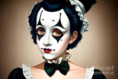 Celebrities Digital Art Royalty Free Images - Pierrot portrait Royalty-Free Image by Sen Tinel
