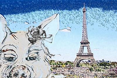 Mammals Mixed Media - Pig in Paris by Eloise Schneider Mote