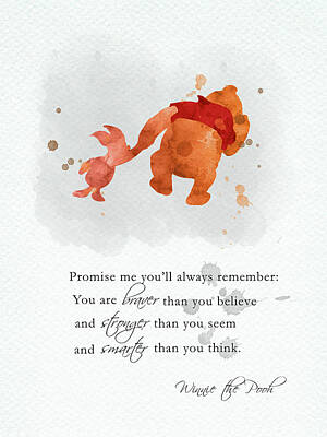 Animals Digital Art Rights Managed Images - Piglet and Pooh quote watercolor 2 Royalty-Free Image by Mihaela Pater