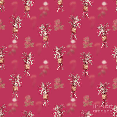 Food And Beverage Mixed Media - Pineapple Botanical Seamless Pattern in Viva Magenta n.0932 by Holy Rock Design