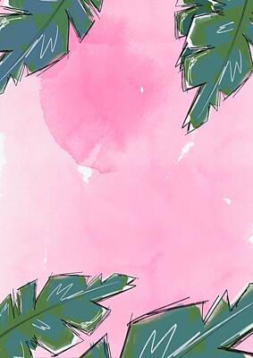 Celebrity Caricatures - Pink and Green Tropical Abstract - Modern Art by Studio Grafiikka