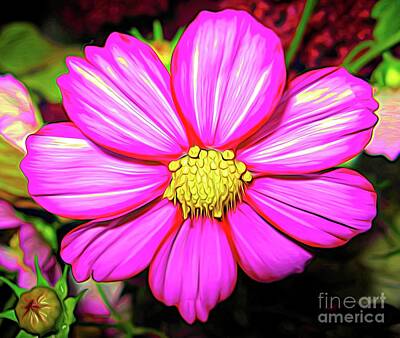Abstract Flowers Photos - Pink Cosmos Flower Macro Abstract Expressionism Effect by Rose Santuci-Sofranko