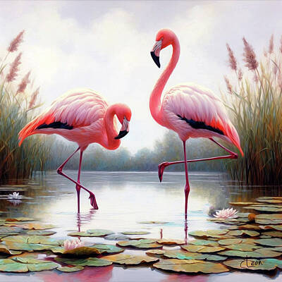 S Art Royalty-Free and Rights-Managed Images - Pink Flamingo Bird by S Art