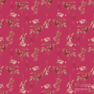 Florals Mixed Media - Pink French Roses Botanical Seamless Pattern in Viva Magenta n.0950 by Holy Rock Design