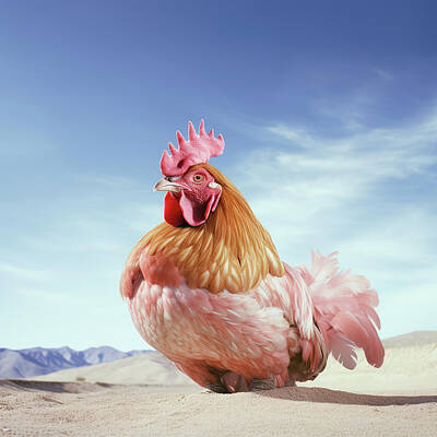 Still Life Digital Art - Pink Rooster in The Desert by YoPedro