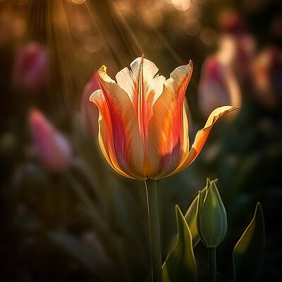 Lilies Digital Art - Pink Tulip at Sunrise II by Lily Malor