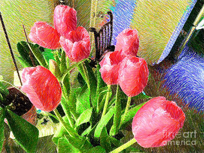 Impressionism Royalty-Free and Rights-Managed Images - Pink Tulips Impressionist by Katherine Erickson