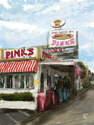 City Scenes Mixed Media Rights Managed Images - Pinks Hot Dogs Royalty-Free Image by Russell Pierce