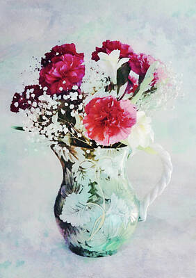 Lilies Digital Art - Pitcher of Flowers Portrait by Gaby Ethington