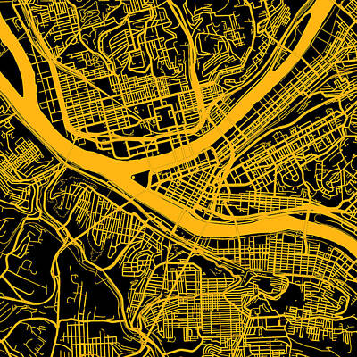 Football Digital Art - Pittsburgh City Map Pennsylvania Steel City 412 Home Pride Abstract Art Print by Aaron Geraud