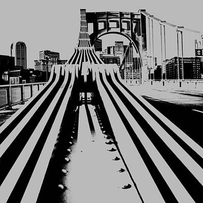 Abstract Utensils - Pittsburgh City Skyline Bridge Pop Art Grey Black by Aaron Geraud