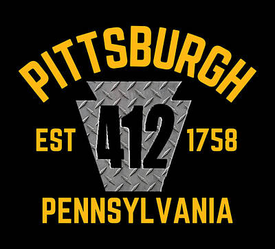 Football Digital Art - Pittsburgh Pennsylvania Keystone 412 Steel City Established by Aaron Geraud