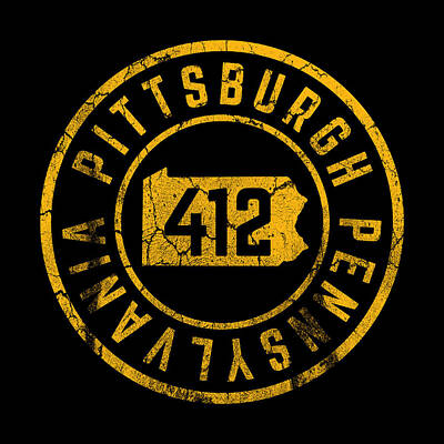 Football Royalty Free Images - Pittsburgh Pennsylvania Steel City 412 State Map Vintage Print Royalty-Free Image by Aaron Geraud