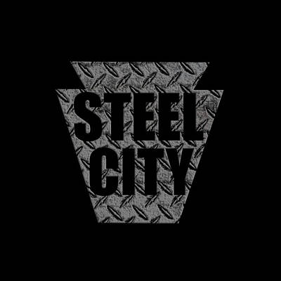 Football Digital Art - Pittsburgh Steel City Keystone Metal Design on Black by Aaron Geraud