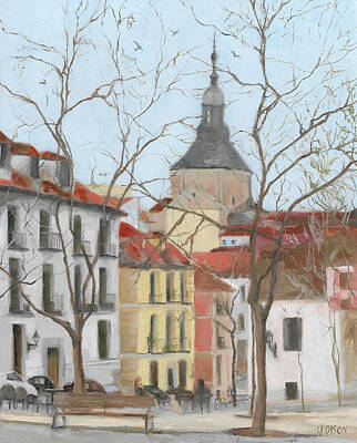 City Scenes Paintings - Plaza de la Paja Madrid de los Austrials by Victoria de los Angeles Olson