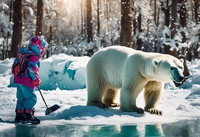 Mammals Digital Art - Polar Bear and Child by James Cousineau