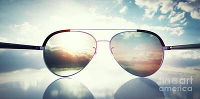 Vintage Diner Cars - Polarized sunglasses on sunny sky UV protection by Michal Bednarek