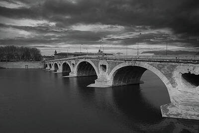 School Teaching - Pont-Neuf bridge over the Garonne river in black and white by Ann Biddlecombe