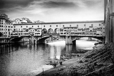 Comedian Drawings - Ponte Vecchio Florence Italy Black and White  by Carol Japp