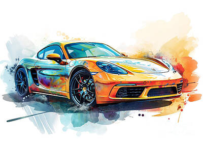 Wild And Wacky Portraits Royalty Free Images - Porsche 718 Cayman automotive art Royalty-Free Image by Clark Leffler