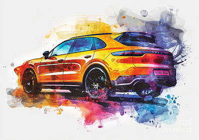 Abstract Royalty-Free and Rights-Managed Images - Porsche Cayenne watercolor abstract vehicle by Clark Leffler