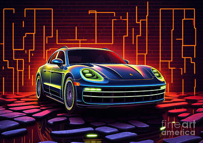 City Scenes Mixed Media Rights Managed Images - Porsche Macan Turbo  Royalty-Free Image by Destiney Sullivan