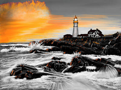 Landmarks Digital Art - Portland Head Lighthouse Orange by Gary F Richards
