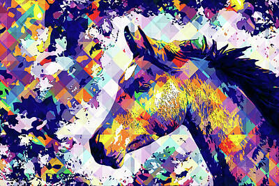 Game Of Chess - Portrait of a thoroughbred horse - colorful pop art effect by Nicko Prints