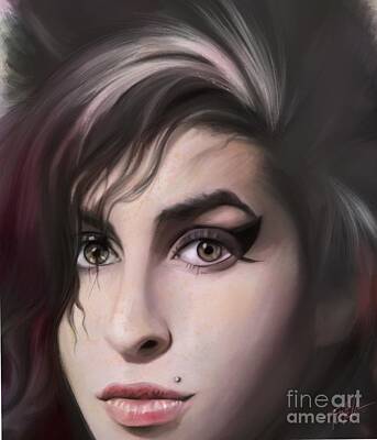 Portraits Mixed Media - Portrait of Amy Winehouse... Lioness on white. by Mark Tonelli