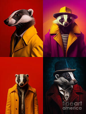 Surrealism Paintings - Portrait  of  Badger    Surreal  Cinematic  Minimalis  by Asar Studios by Celestial Images