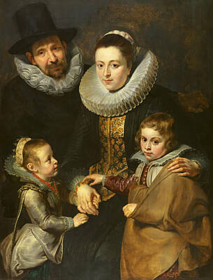 Portraits Paintings - Portrait of Jan Brueghel the Elder and his family by Peter Paul Rubens by Mango Art