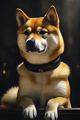 Portraits Digital Art - Portrait of Kabosu, a Shiba Inu dog by Any Style Art