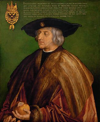 Recently Sold - Portraits Paintings - Portrait of Maximilian I is a Northern Renaissance oil on canvas painting created by Albrecht Drer  by Timeless Images Archive