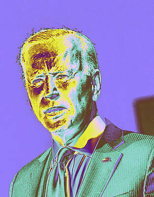 Politicians Digital Art Royalty Free Images - Portrait of President Joe Biden 10 Royalty-Free Image by Celestial Images
