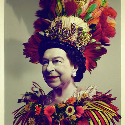 Portraits Royalty-Free and Rights-Managed Images - Portrait of Queen Elizabeth II illustration No 016  by Asar Studios by Celestial Images
