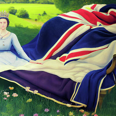 Portraits Royalty-Free and Rights-Managed Images - Portrait of Queen Elizabeth II illustration No 095  by Asar Studios by Celestial Images