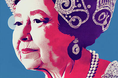Portraits Royalty-Free and Rights-Managed Images - Portrait of Queen Elizabeth II illustration No 103  by Asar Studios by Celestial Images