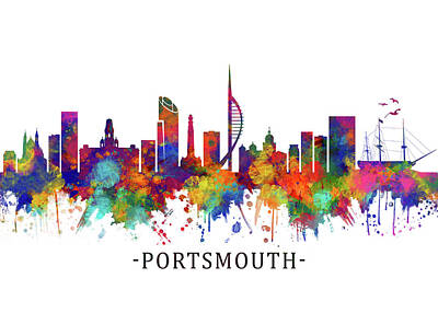 Abstract Skyline Mixed Media - Portsmouth England Skyline by NextWay Art