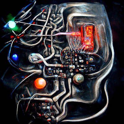 Science Fiction Paintings - Positronic Brain, 02 by AM FineArtPrints