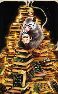 Animals Drawings Rights Managed Images - Possums lover - Book Lover - Read Books - Book Lover - Gift Book Reader - Gift for Librarian - Read Books Be Kind Stay Weird - Be Kind Royalty-Free Image by Grover Mcclure