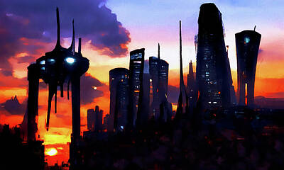 Science Fiction Paintings - Postcards from the Future - Alien Metropolis, 03 by AM FineArtPrints