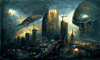 Science Fiction Paintings - Postcards from the Future - Alien Metropolis, 04 by AM FineArtPrints
