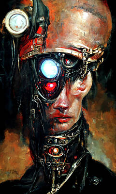 Steampunk Paintings - Postcards from the Future - Cyborg, 02 by AM FineArtPrints
