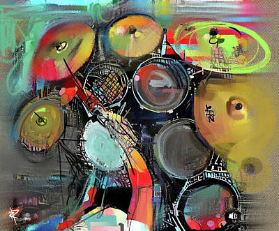 Jazz Mixed Media - Pounding out the beats by Russell Pierce
