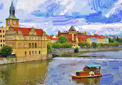 Music Baby - Prague Charles Bridge Moldova - Abstract Oil Painting by Ahmet Asar by Celestial Images