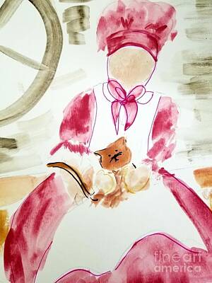 Roses Paintings - Prairie Girl with Kitten by Rose Elaine