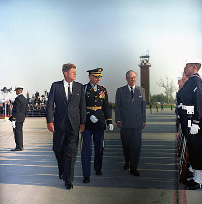 Vintage Magician Posters - President Kennedy and Prime Minister Harold Macmillan Inspecting Honor Guard - 1962 by War Is Hell Store