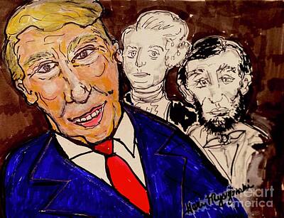 Politicians Drawings - Presidents Day Trump Lincoln Washington by Geraldine Myszenski