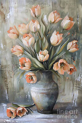 Still Life Paintings - Pretty Peach Tulips by Tina LeCour